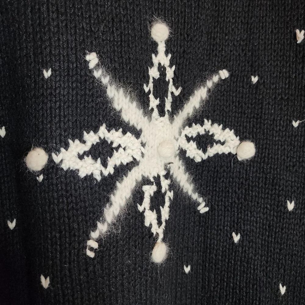 NWT Vintage Lauren Hansen‎ Roll Neck Hand Knitted Snowflake Reindeer Sweater L